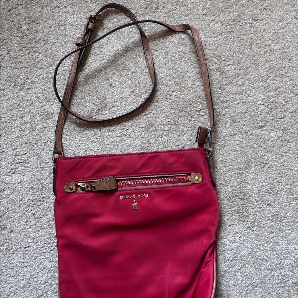 Michael Kors nylon travel Cherry Red Crossbody Bag